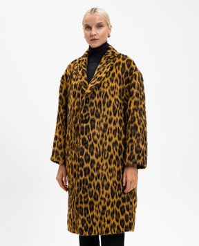 Bottega Veneta Brown alpaca coat with animal print 845602V4YP0
