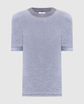 Peserico Grey ribbed T-shirt with monil chain S06704J05669B