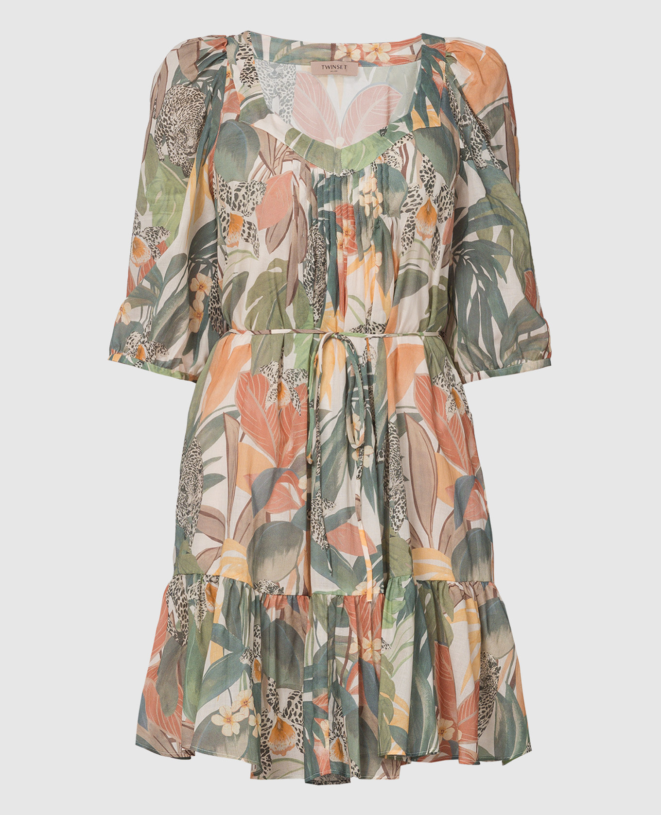 Green dress with a frill in a print Twinset