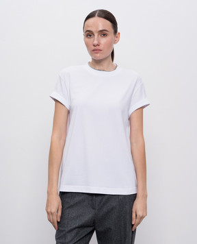 Brunello Cucinelli White T-shirt with a monil chain M0T18BD200
