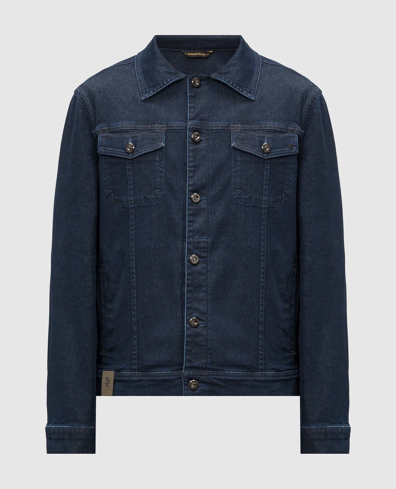 

Blue denim jacket with leather logo patch Stefano Ricci