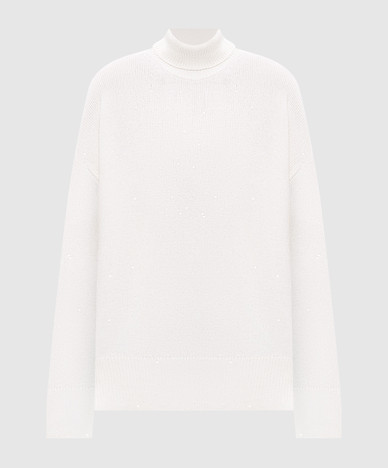 White cashmere and silk sequin sweater