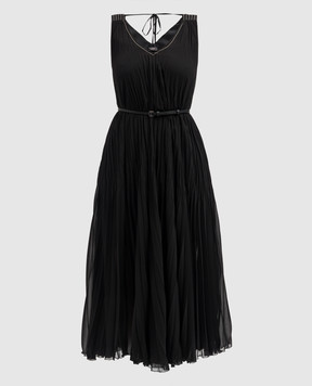 Peserico Black pleated monil chain midi dress E0234500PA00630