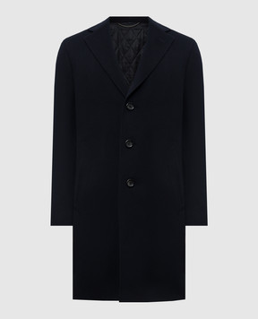 Canali Blue wool coat with logo patch FU0552155918