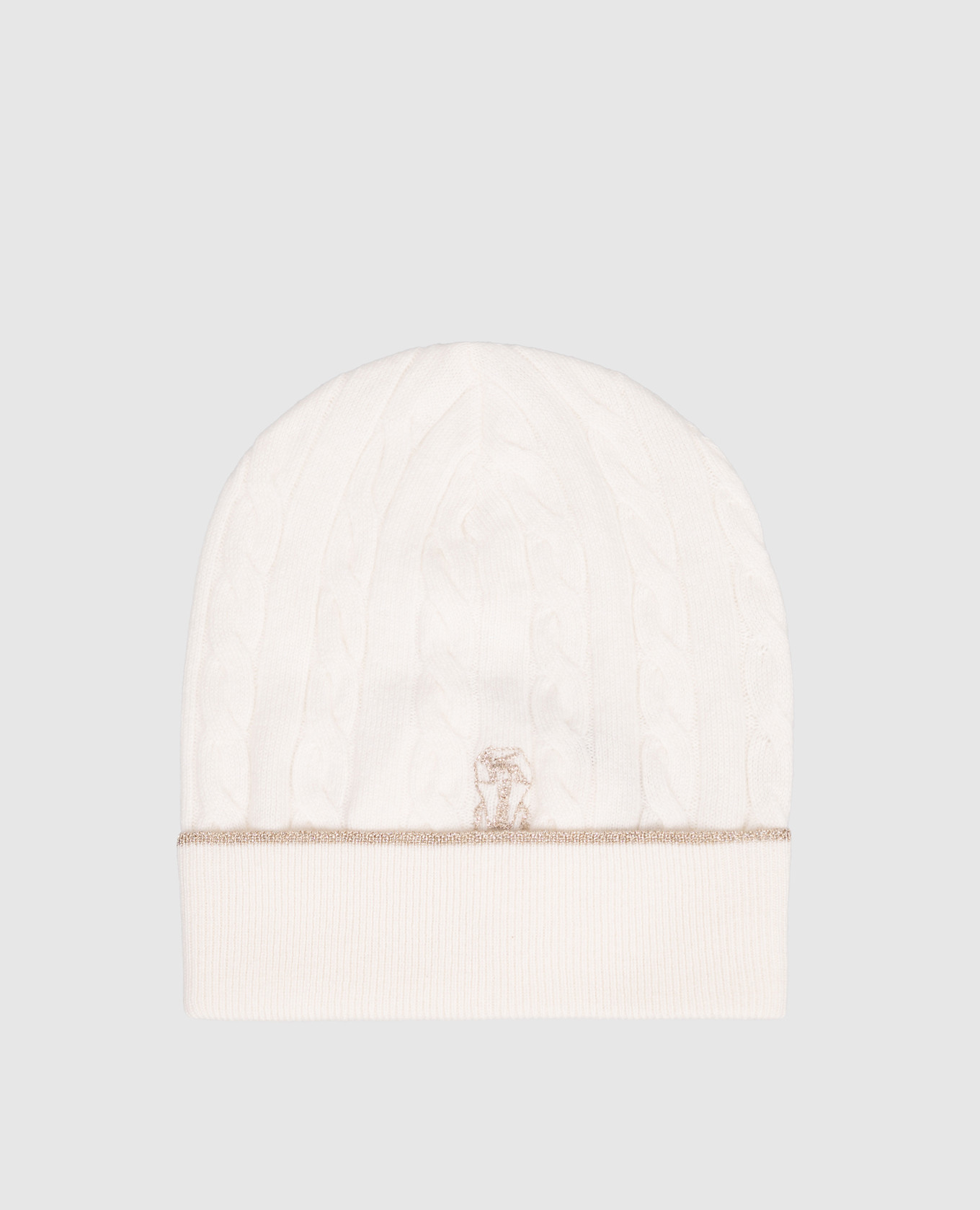 Children&#39;s white cashmere hat with emblem Brunello Cucinelli