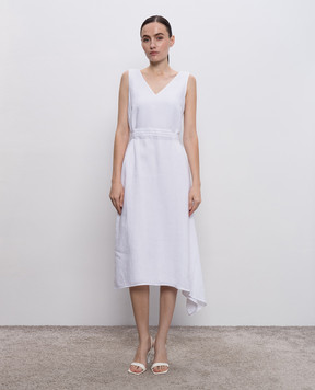 Peserico White linen dress with monil chain E02485A02600
