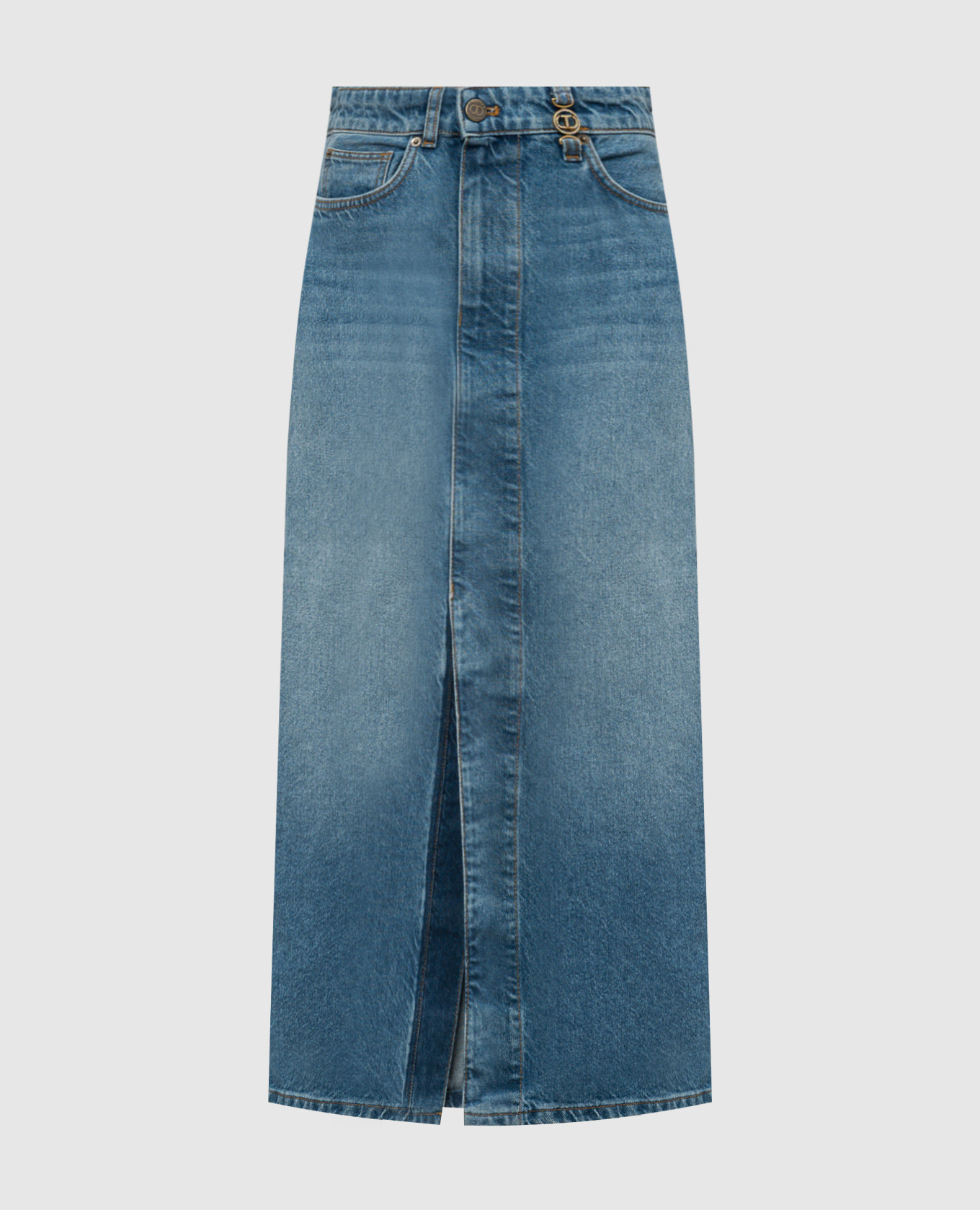 Midi blue denim skirt with distressed effect Twinset