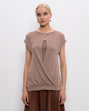 Brunello Cucinelli Beige linen and silk top with slit M10520228