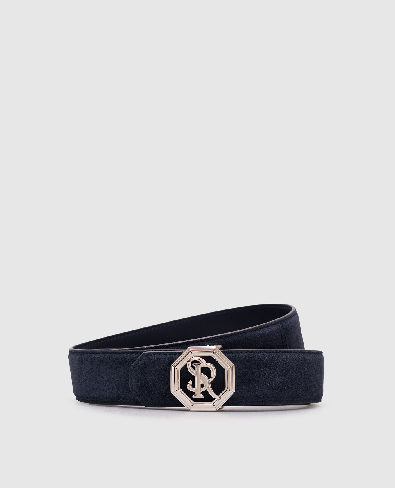

Blue suede belt with monogram logo Stefano Ricci