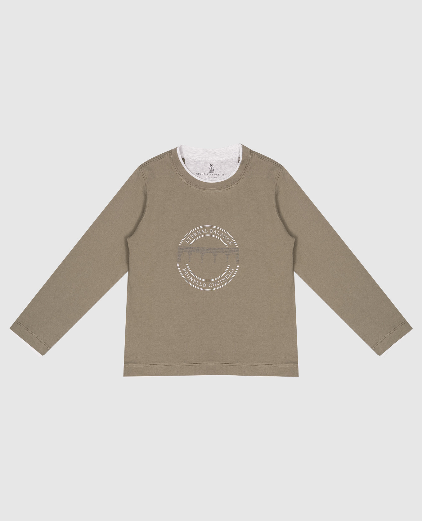 Children's khaki longsleeve with eternal balance print brunello cucinelli