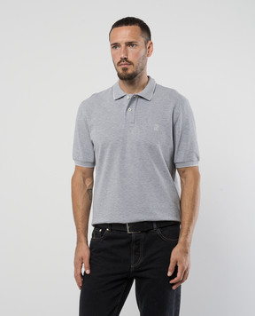 Brunello Cucinelli Gray melange polo with logo emblem embroidery ME8549779G