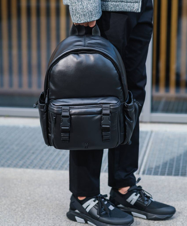 Ami Paris - Black leather backpack with Ami de Coeur logo
