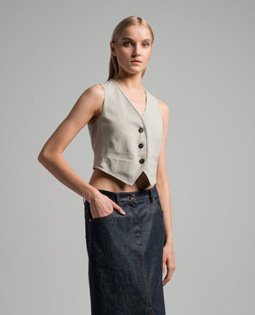 Brunello Cucinelli Gray linen waistcoat with monil chain MH126HU826