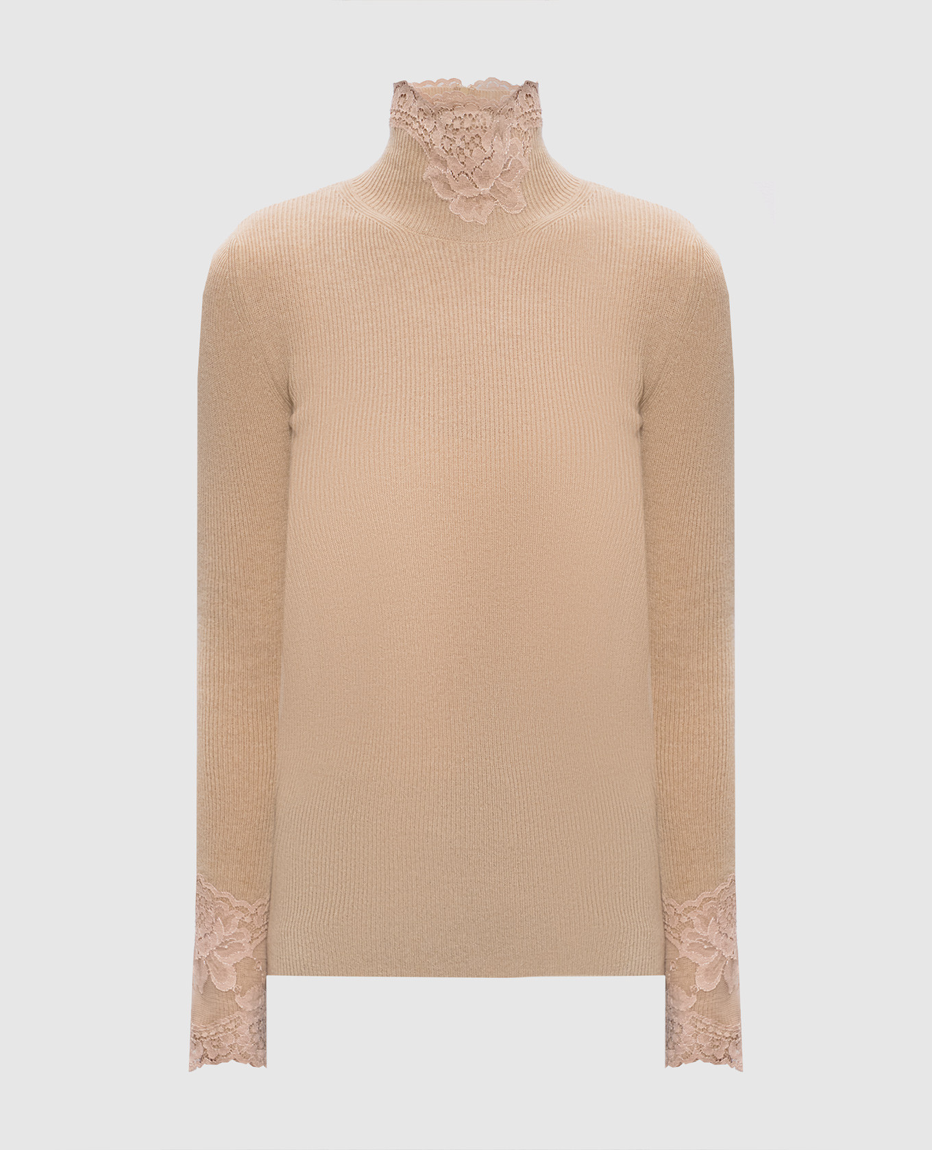 Beige cashmere turtleneck with lace Valentino