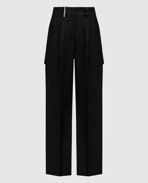 Peserico Black linen cargo pants with monil chain E0410402606