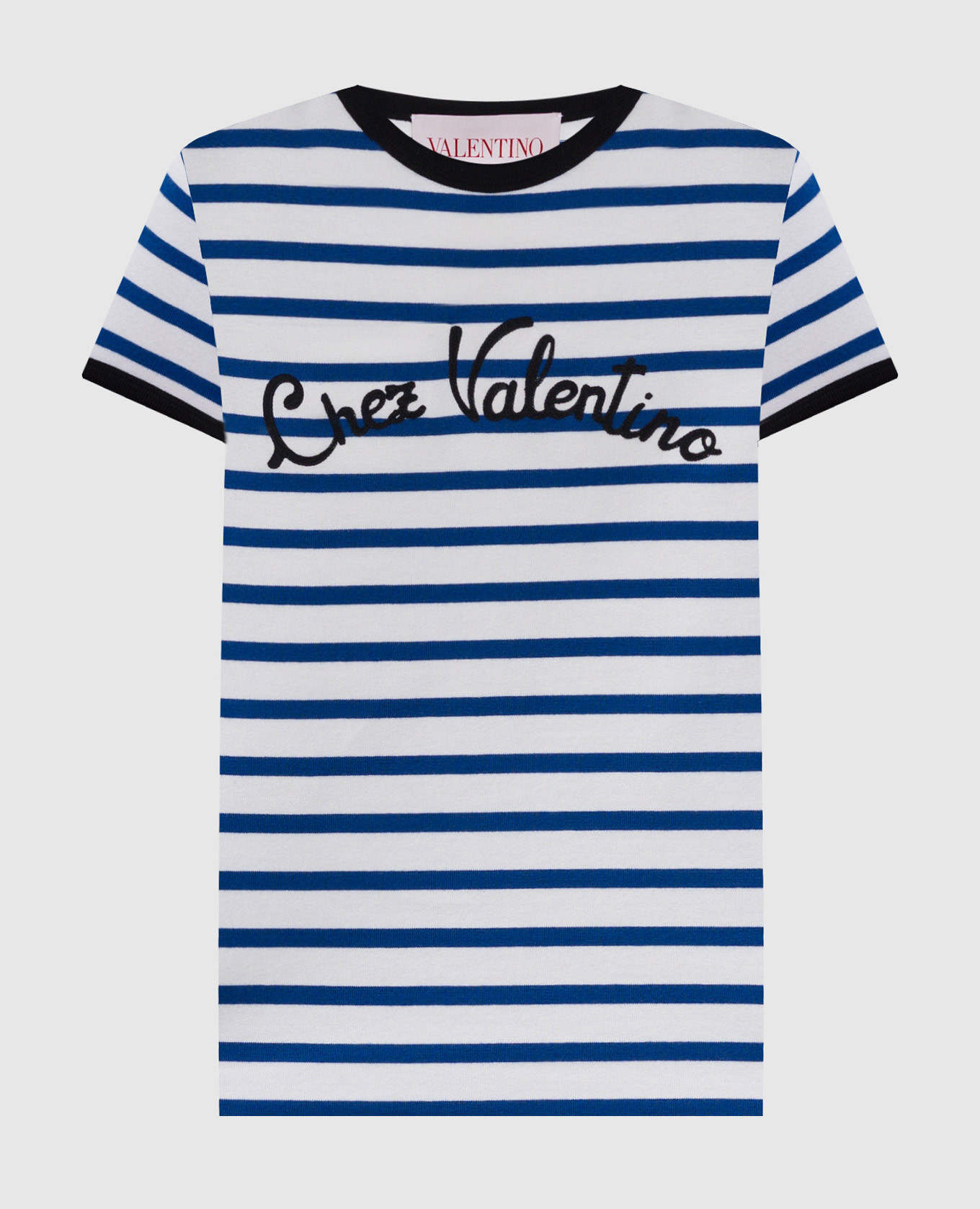 

White striped T-shirt with Chez Valentino logo embroidery Valentino