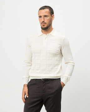 Canali White merino wool polo shirt in a woven pattern MK02152C0017