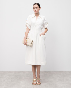 Bottega Veneta White midi dress with linen 820007V3OZ0