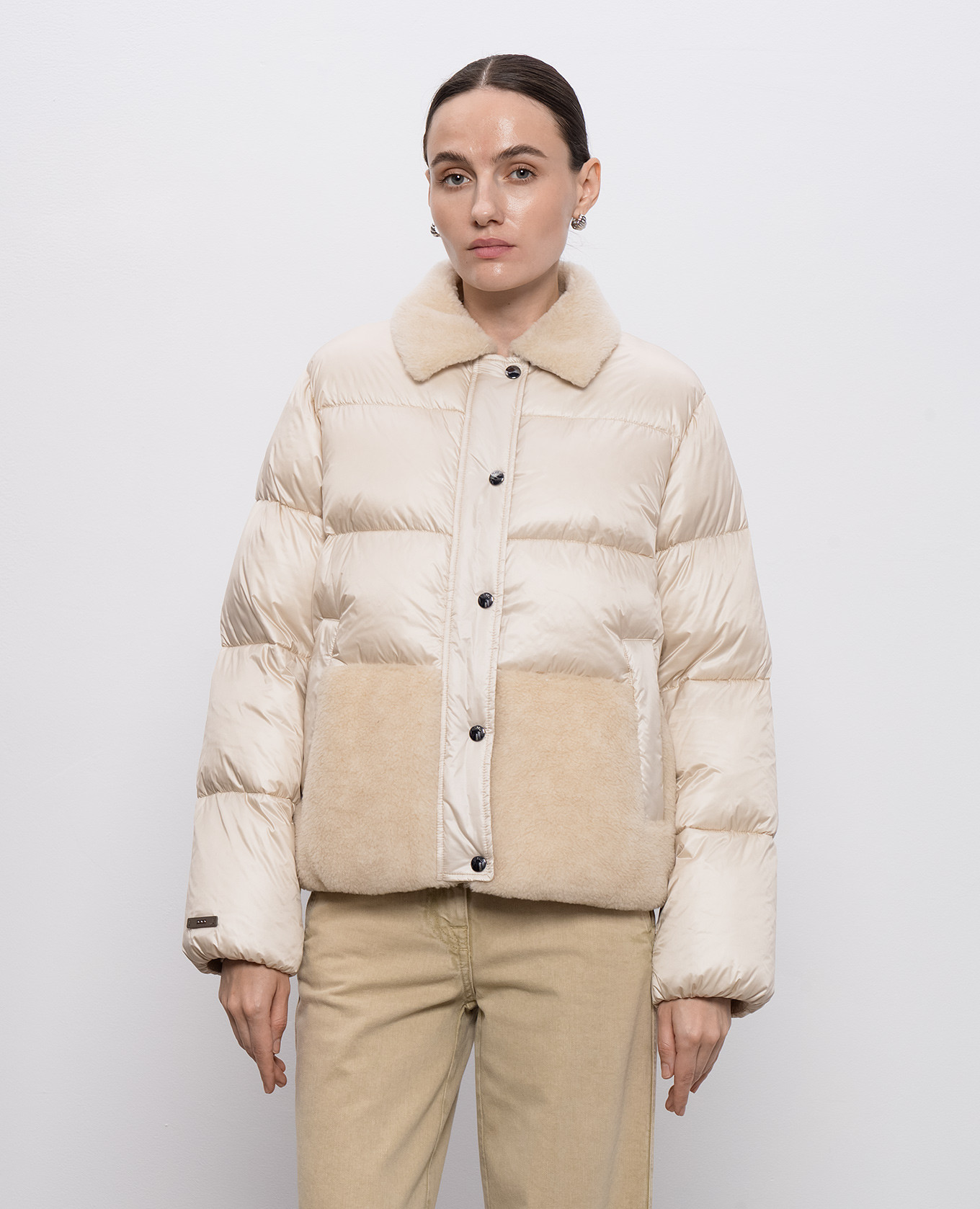 

Beige quilted down jacket with wool Peserico