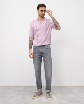 ISAIA Purple silk polo with logo emblem MG8336Y0498