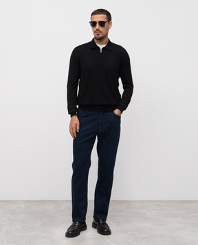 Bertolo Cashmere Black wool and silk polo shirt 902473002514