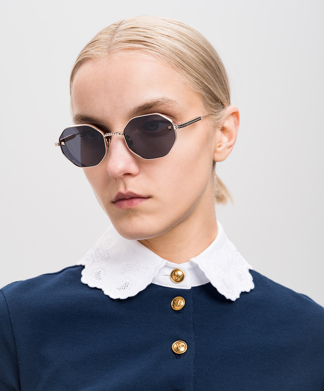 Stylish Silver Valentino Studded Sunglasses VALENTINO V HEXAGON VLS115 Gold Titanium Gray Mask VLS 115A  main image 4