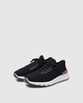Brunello Cucinelli Black sneakers with leather inserts with a textured logo MZUPMBO252
