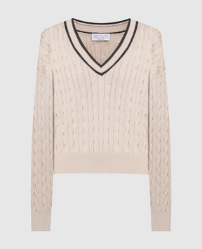 Brunello Cucinelli Beige pullover in a textured pattern with a monil chain M19195422