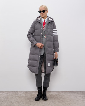 Thom Browne Grey quilted down jacket with branded stripes FOD025X05222