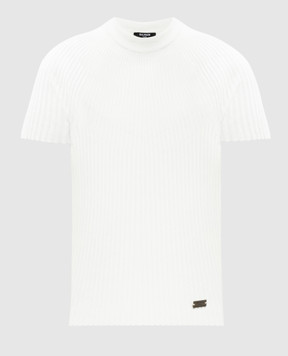 Balmain White ribbed top with logo DF1AL004KE93