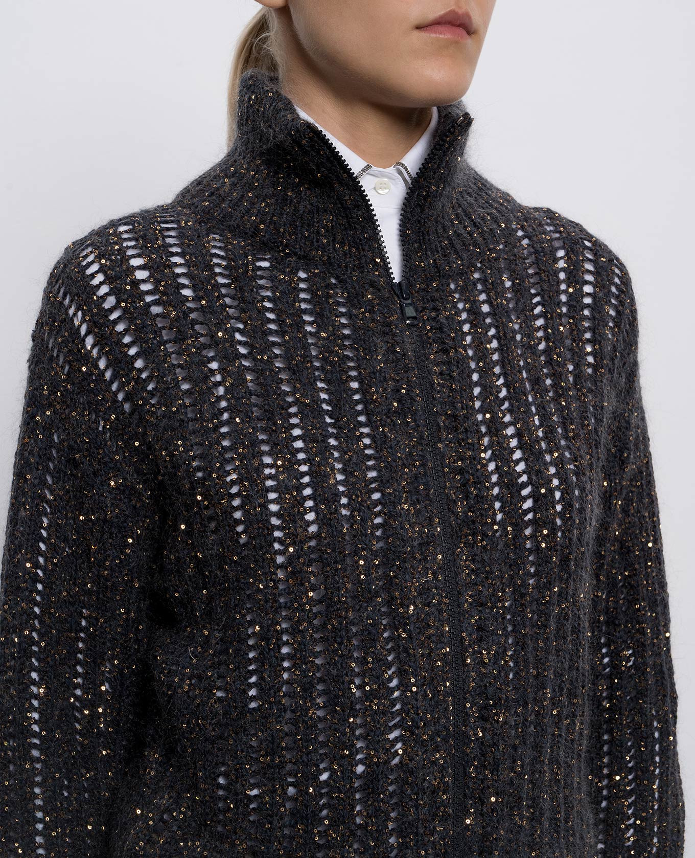 

Blue openwork cardigan with wool and cashmere Brunello Cucinelli