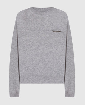 Brunello Cucinelli Gray cashmere jumper with monil chain M12212604P