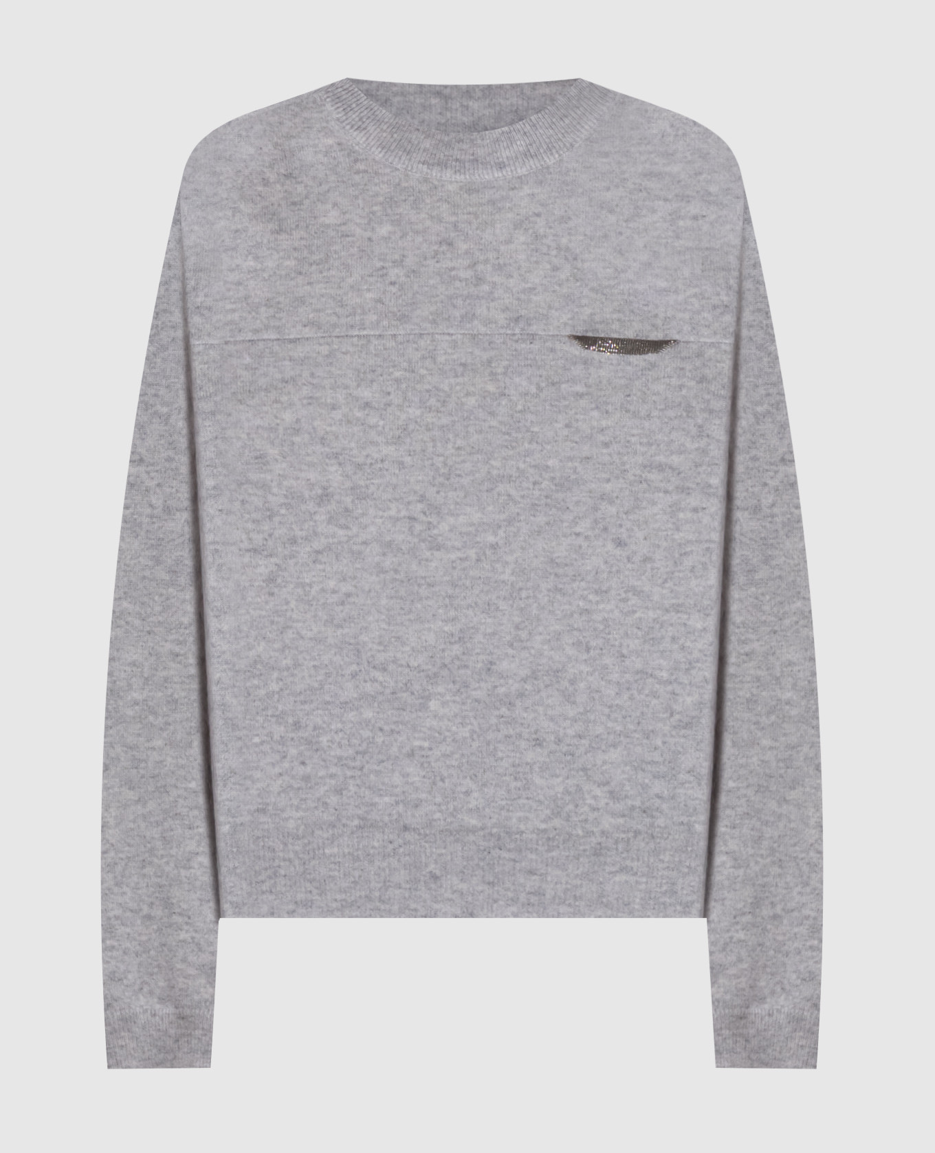 Gray cashmere jumper with monil chain