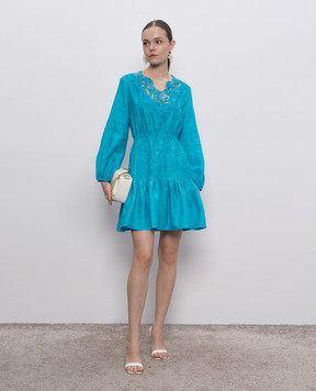 Ermanno Scervino Blue linen dress with lace D464Q627NZB