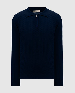Cashmere&Whiskey Blue patterned merino wool polo shirt CH07Z