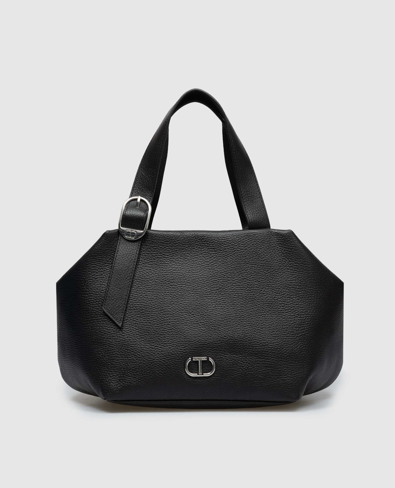 

Black leather bag with metal Oval T logo Twinset