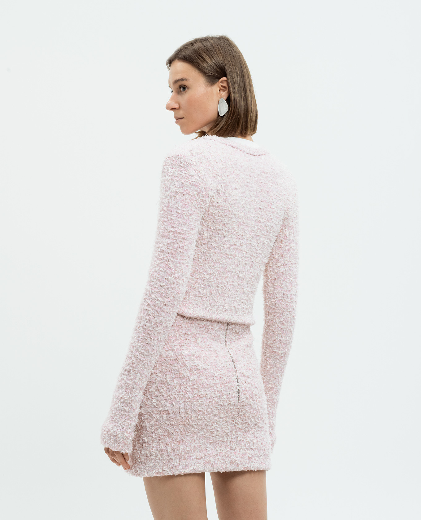 Pink tweed cropped jacket with lurex and BB logo Balenciaga 4