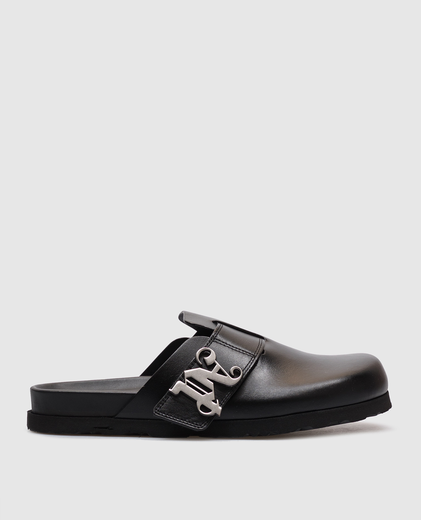Black leather mules with monogram logo Palm Angels