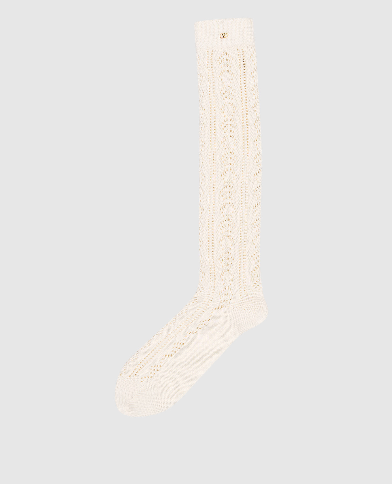 

White knee highs in an openwork pattern with a logo Valentino