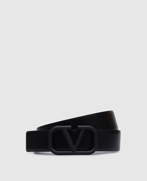 Valentino Black leather belt with VLogo Signature logo 6Y2T0Q87WQG