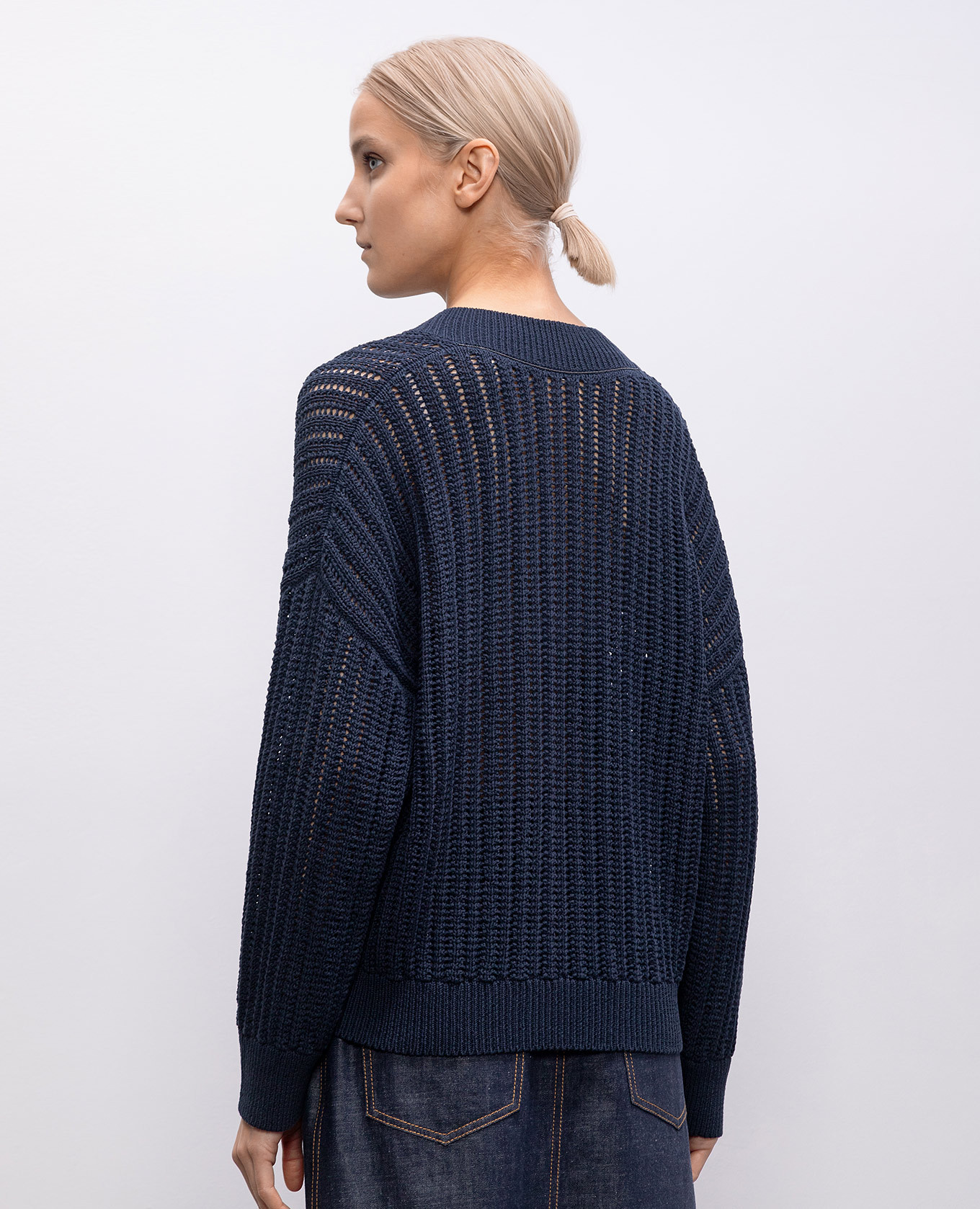Blue openwork pullover with monil chain Brunello Cucinelli 4