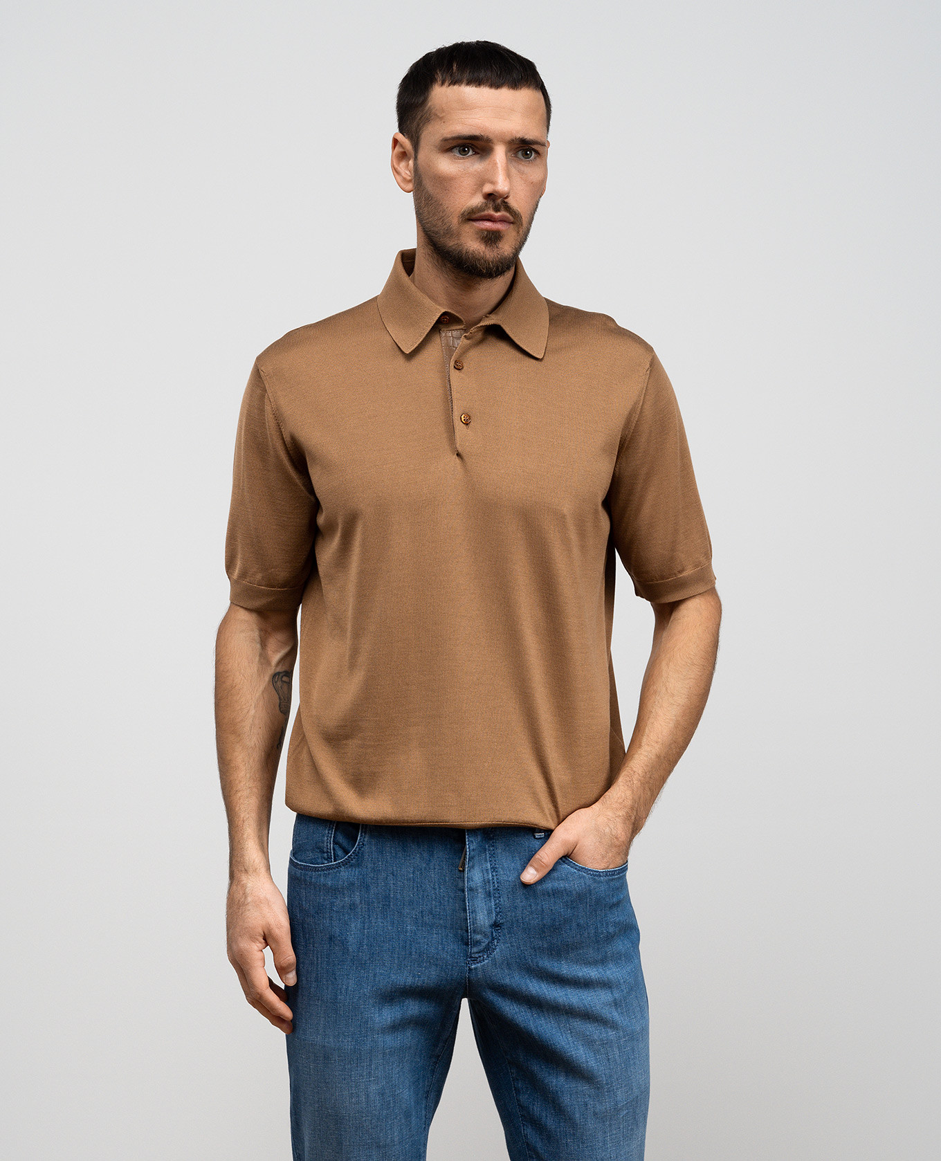 

Brown silk polo shirt Stefano Ricci