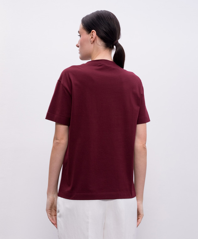 Brunello Cucinelli - Burgundy T-shirt with monil chain