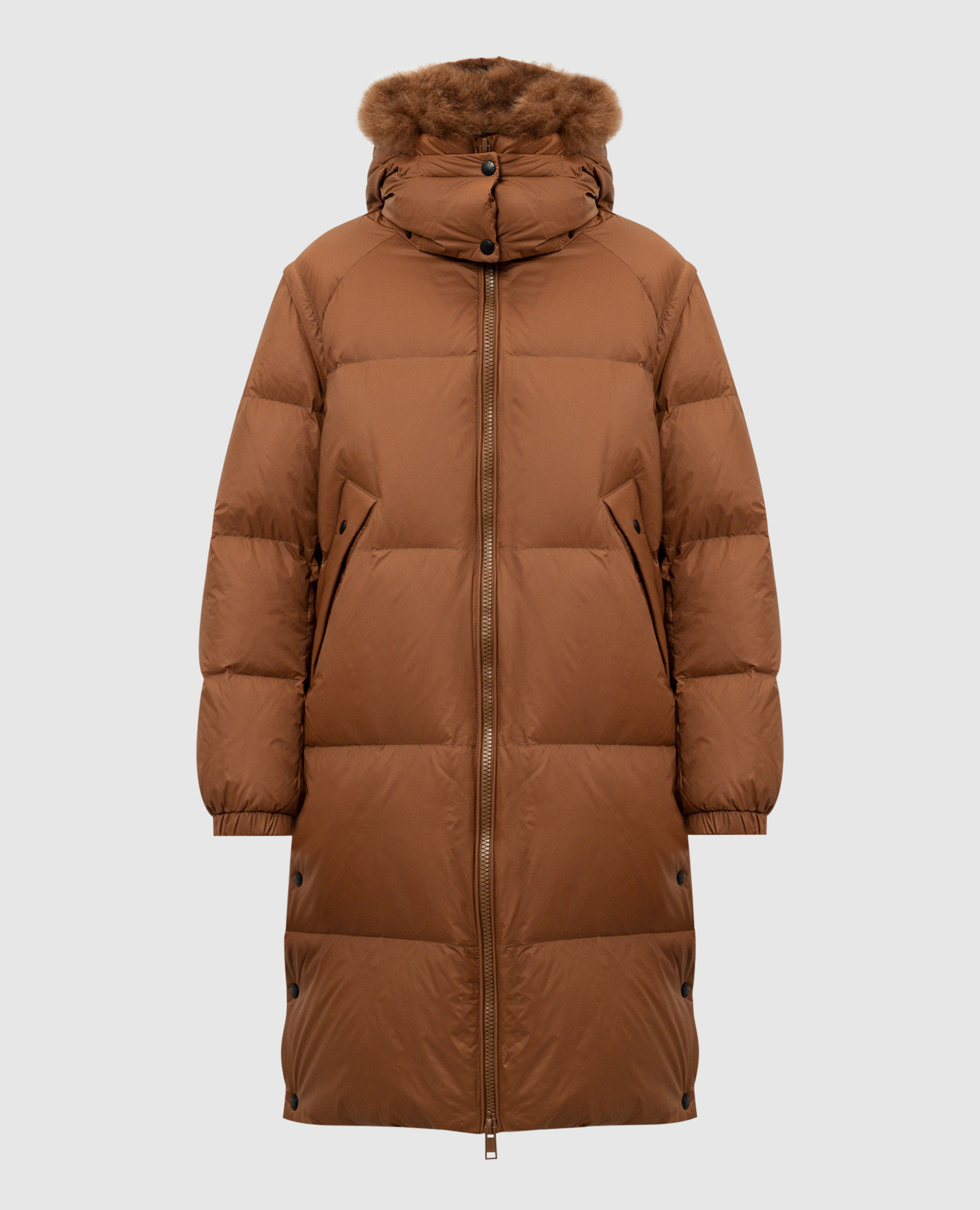 Brown down jacket with removable sleeves yves salomon army