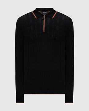 Stefano Ricci Black wool polo shirt with emblem K303024P30F25346