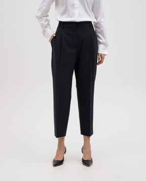 Brunello Cucinelli Blue wool trousers with monil chain MPW07P8308