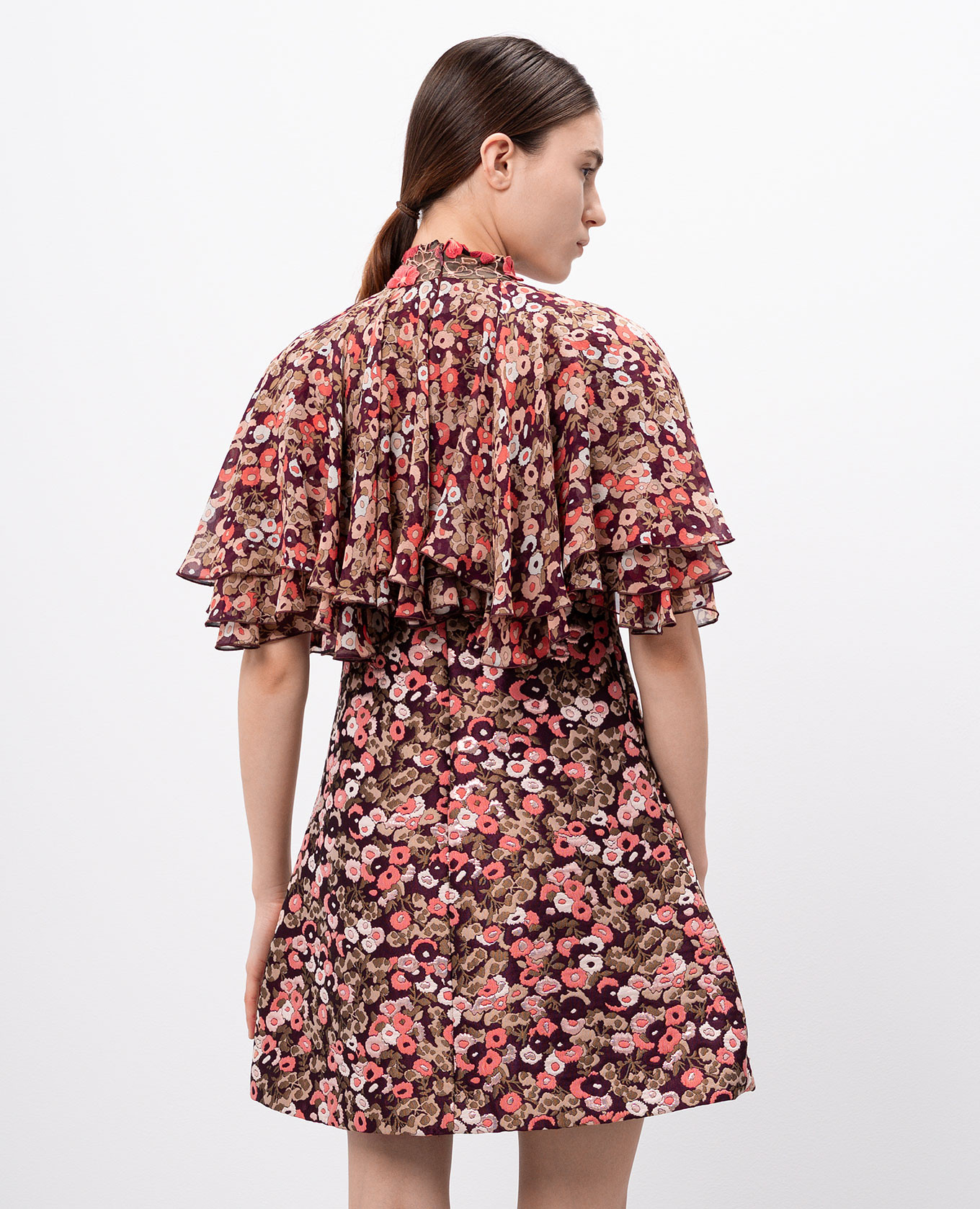 Burgundy dress with silk in a floral pattern Giamba 4