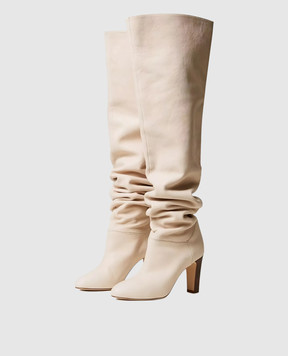 Twinset Beige leather over-the-knee boots 251TST016
