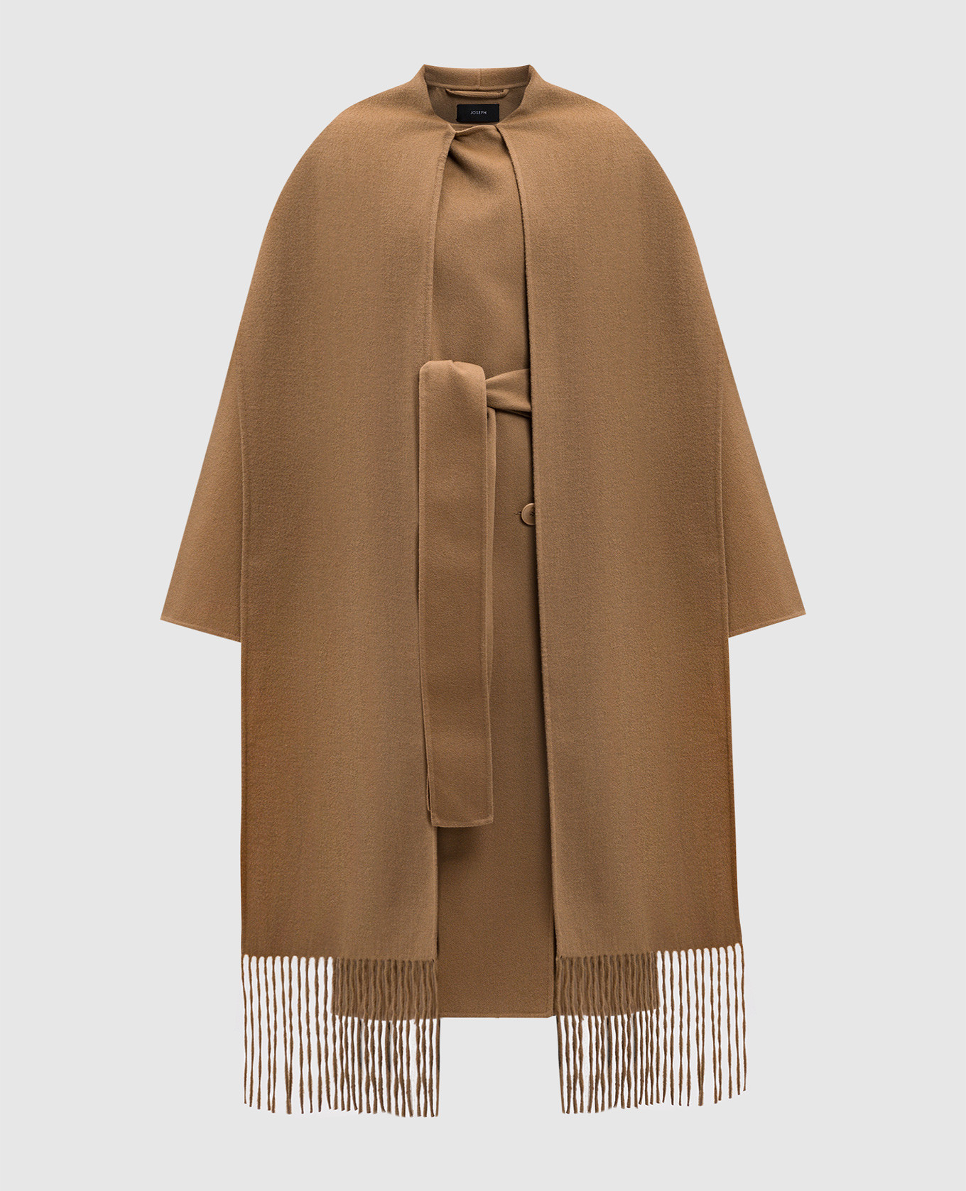 

Brown double-breasted wool and silk coat with a scarf JOSEPH