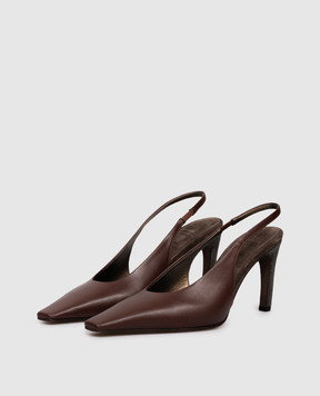 Brunello Cucinelli Brown leather slingbacks with monil chain MZSKC3058P